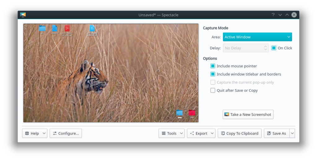 Linux KDE下使用快捷键进行截屏 - Spectacle 软件界面